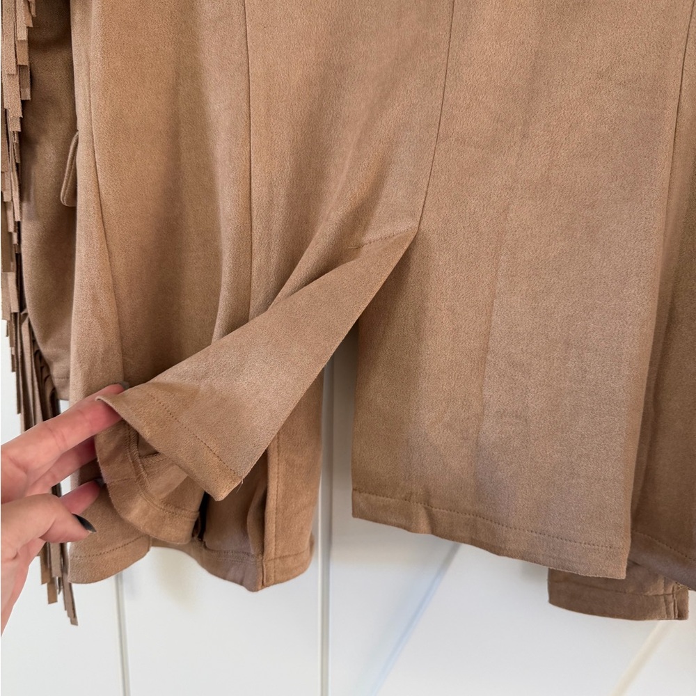 TCEC Mocha Suede Fringe Blazer Jacket - Picture 10 of 11